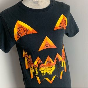 Vintage Halloween Shirt Mens Small Black Short Sleeve Delta Pro Weight Bats Tree